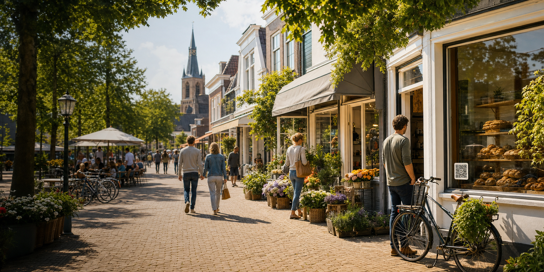Lokale winkelstraat met winkels en lokale ondernemers